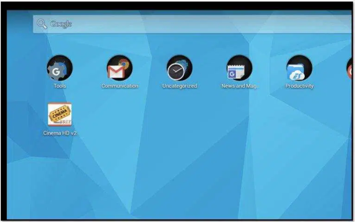 Cinema HD App in Android emulator Home page