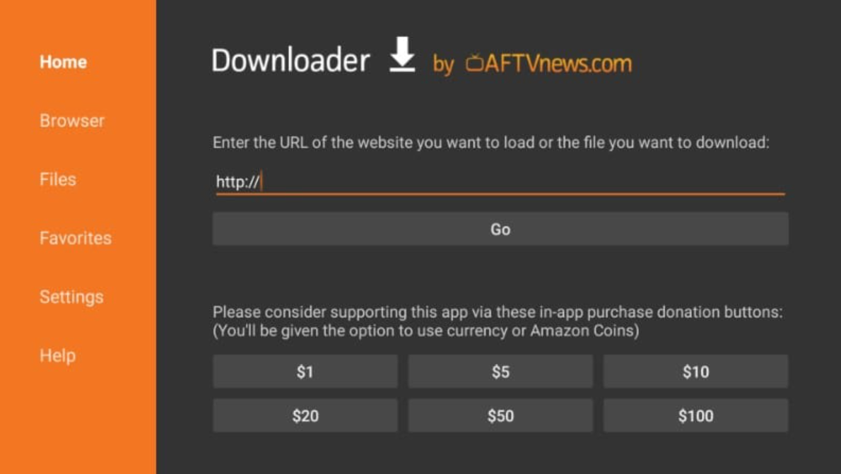 Enter the APK URL in the Downloader app