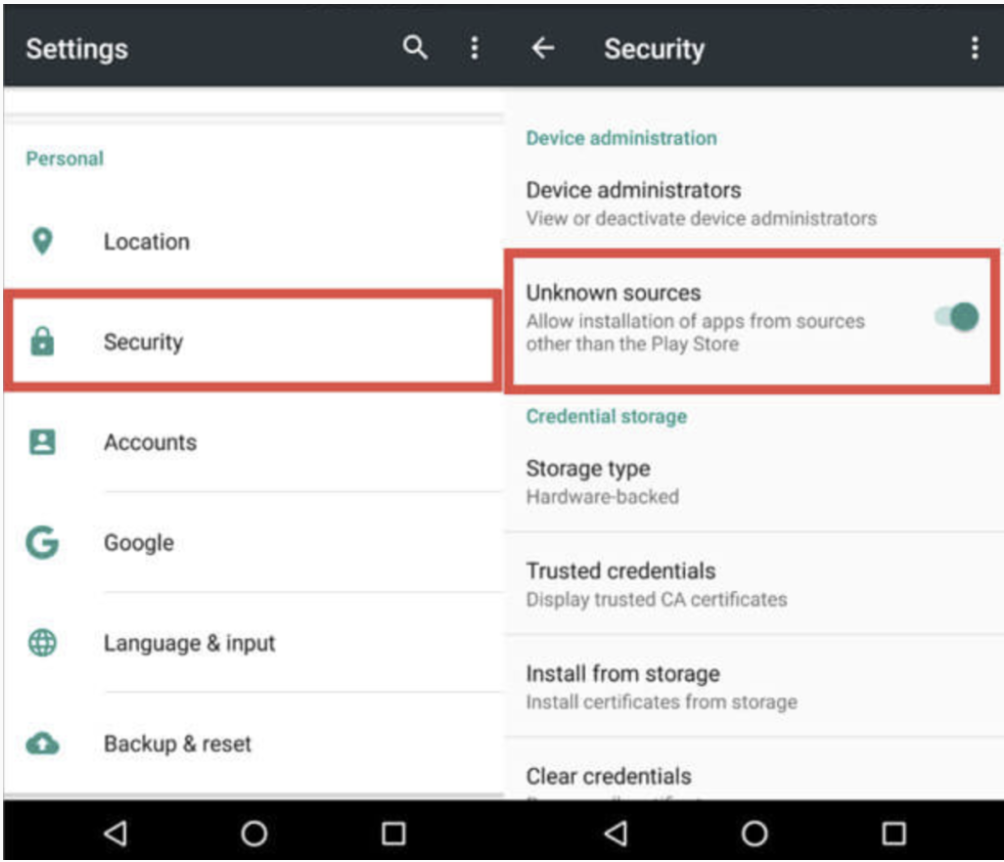 Enable unknown Sources Option on Android - Cinema HD APK