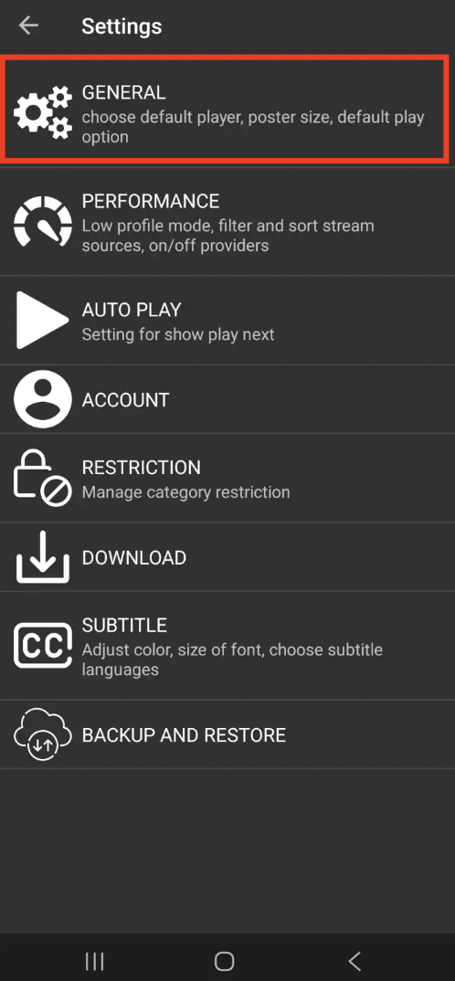 Go to Cinema HD Settings
